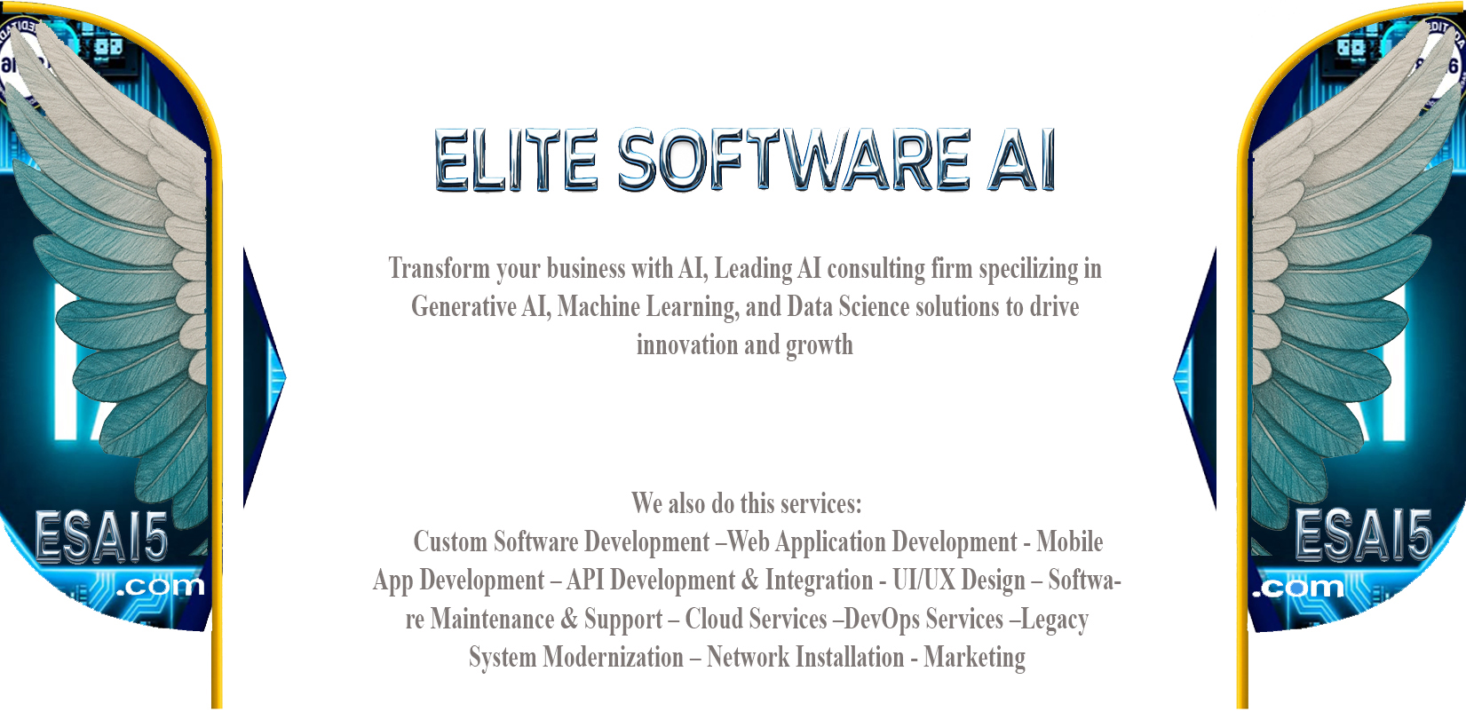 Elite Software AI — transforming your business with AI, plus custom software, web, mobile, API, UI/UX, cloud, DevOps, and more